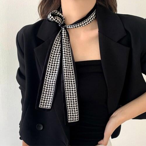 Luna&Dolphin French Style Skinny Ribbon 120X5cm Black White Zebra Striped Long Scarf Leopard Headbands Neckerchief Streamer Ins
