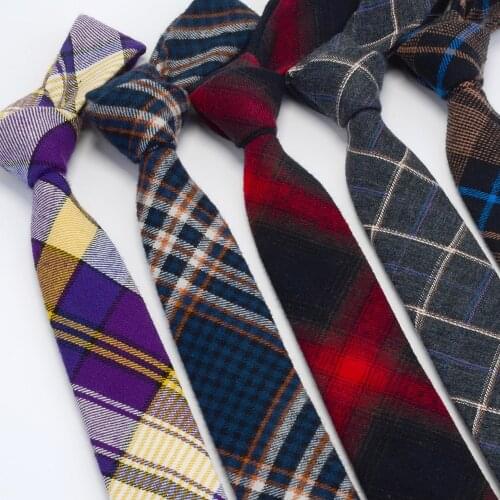 GUSLESON Quality Cotton Slim Tie Fashion 6cm Wool Cashmere Ties For Men Wedding Necktie Skinny Plaid Corbatas party Gravatas