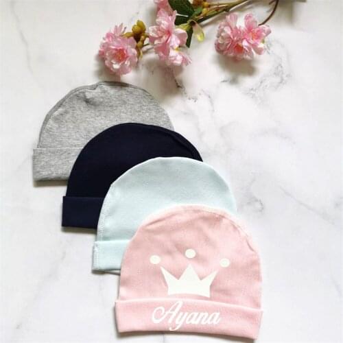 Cotton Baby Hat Solid Color Spring Autumn Personalized Name Baby Beanies Hat Custom Newborn Infant Hat Baby Shower Gifts