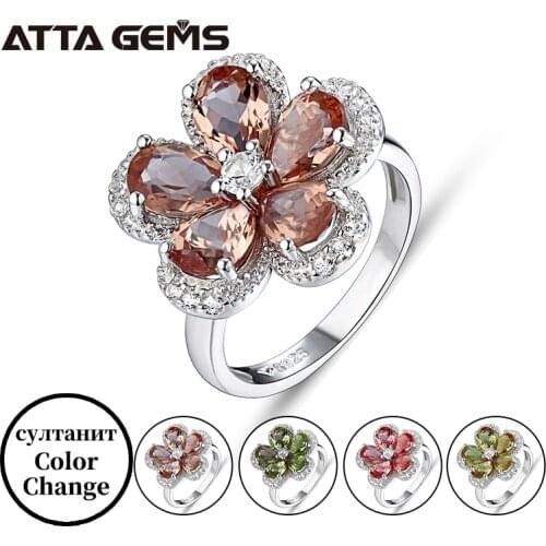 925 Silver Zultanite Меняющий цвет камень Ring for Women Turkish Zultanite Colorful Flower Lovely Style for Womens Gifts