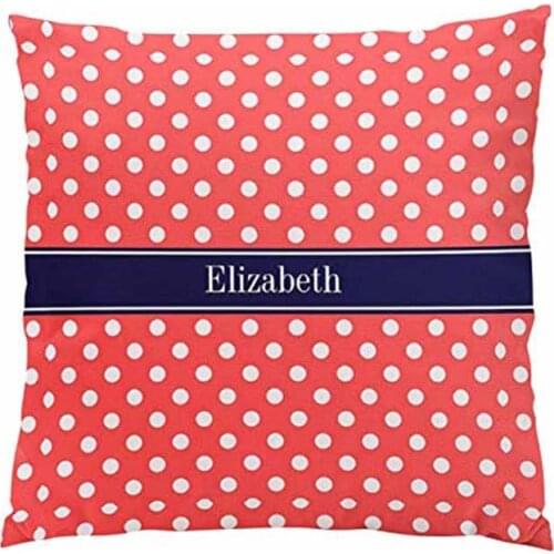 Coral Red Wht Polka Dots Navy Blue Name Monogram Hidden Zipper Home Sofa Decorative Throw Pillow Cover Cushion Case 18x18 Inch S
