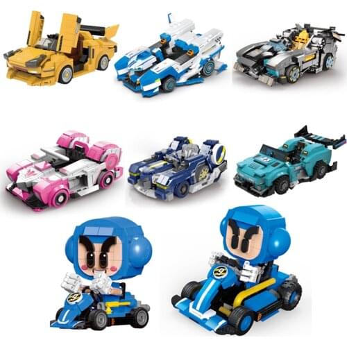 Creative Kart Racing Series Bricks Toys Rose Marshmallow Character Dolls Preserved Eggs Cars Building Blocks Mini Model Kit MOC