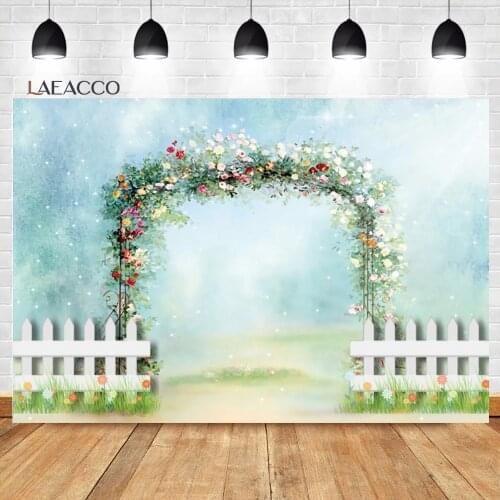 Laeacco Fantasy Fairytale Poster Flowers Green Grass Photography Backdrops Wedding Photo Backgrounds Birthday Portrait Photozone