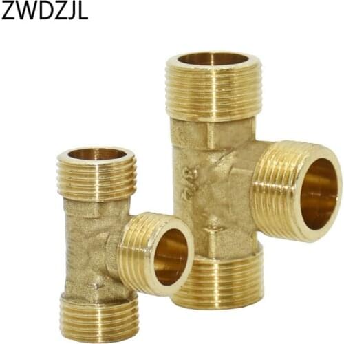 Brass male G1/2 G3/4 Tee Connector copper T-Shape 3 Way tube Tube Adapter conector grifo 7pcs