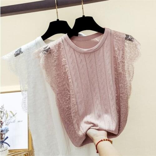 New Spring Big Size Women Ice Silk Knitted Vest Solid Lace Tank Summer Outfits Lady Elastic Tanks Girl Slim Tops Bottomings 788