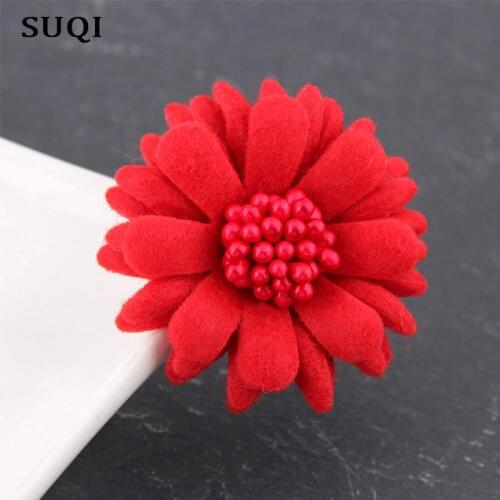 SUQI Elegant Handmade Imitatio Wool Fabric red chrysanthemum Brooches for men and women Fashion Vintage brooch Pins accessories