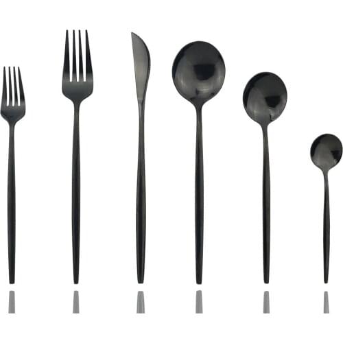 4/5/6Pcs Cutlery Set Kitchen Silverware Flatware Set Mirror Cute Black Dinnerware Set Steak Tableware For Party Spoon Fork Knife