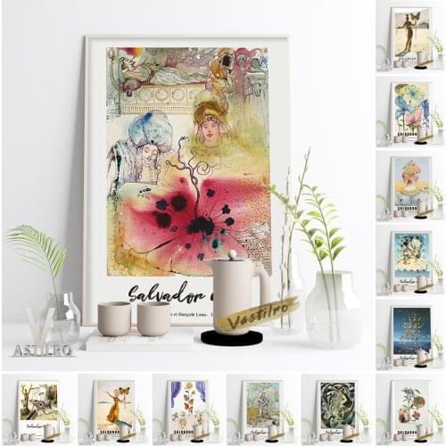 Salvador Dali Surrealism Exhibition Museum Poster Galatea Of The Spheres Wall Stickers Vintage Flowers Watercolour Home Decor