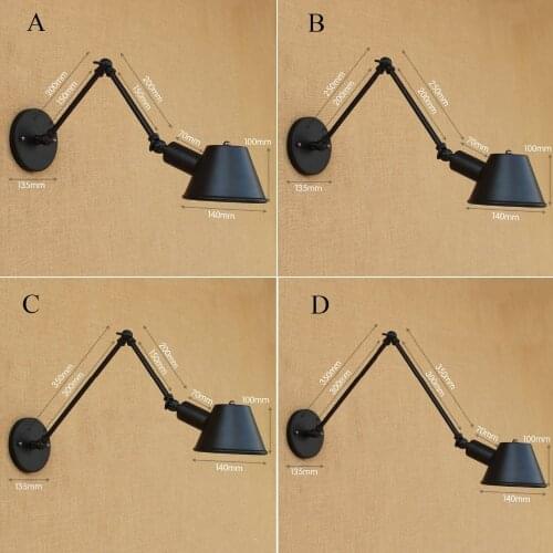 Industrial Retro Wall Lights Long Arm Vintage Sconce Wall Lamp Iron with for Bedroom Study Home Decoration Black AC 110V 220V