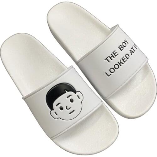 1802 Summer New Cool Student Boy Girl Flat-soled Slippers Outside Wearing Letter Couple Word Cool Slides
