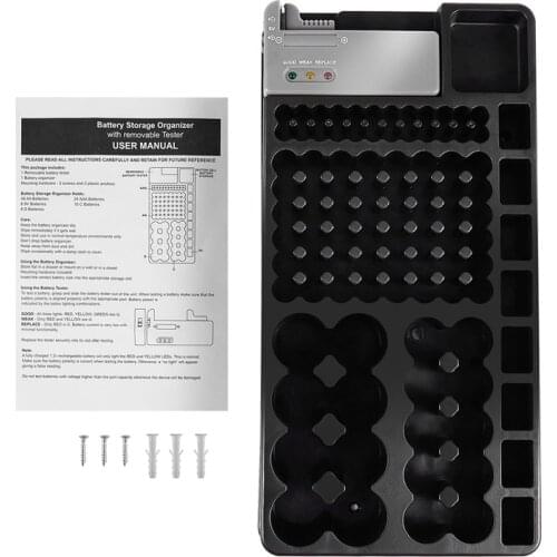 Battery Storage Organizer Holder with Tester - Battery Caddy Rack Case Box Holders Including Battery Checker For AAA AA C D 9V A