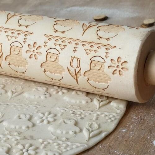 Easter Embossing Rolling Pin Baking Cookies Noodle Biscuit Fondant Cake Dough Engraved Roller Chick/Flower/Egg/Rabbit/Butterfly