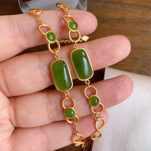 New inlaid natural Jasper Bracelet Chinese style retro winding unique ancient gold craft charm womens brand jewelry