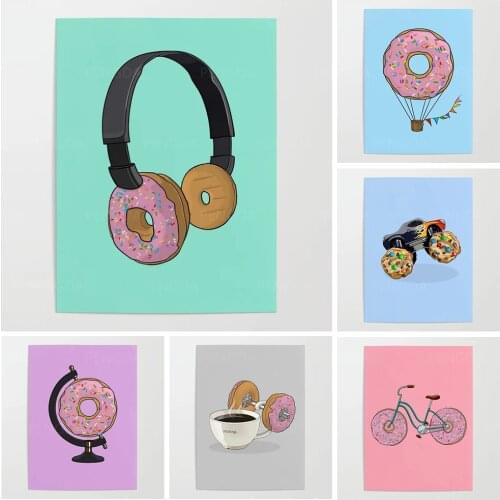 Nordic Abstract Canvas Painting Donut Bike Headphones Landscape Wall Art Posters And Prints Pictures Modern Living Room Decor