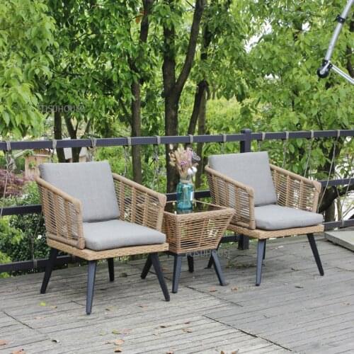 Villa Courtyard Balcony Rattan Chair Three Piece Set Nordic Leisure Outdoor Chair Combination Outdoor Furniture Lounger Chairs