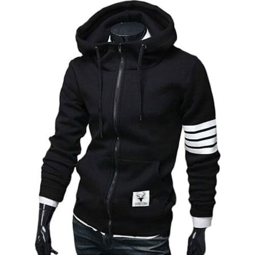 SWAGWHAT New brand mens cardigan hoodie sweatshirt long-sleeved slim mens zipper hoodie jacket casual striped stitching jacket