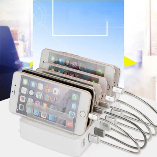 Smart USB Charger Quick Charging Station Dock 6 Port 2.4A Mobile Phone Tablets Multiple Devices Organizer Desktop Stand for E56B