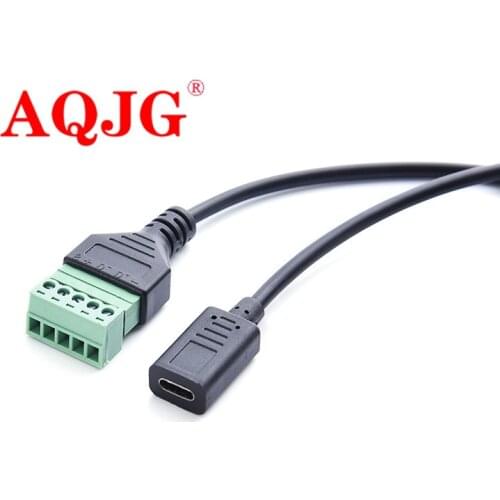 TYPE-C female to 5pin green terminal connection transmission signal extender USB connector plug extension cable
