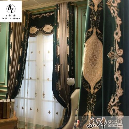 Su Ornaments Curtains for Living Dining Room Bedroom High-end European Embroidered Flannel Curtain Fabrics Nordic Curtains