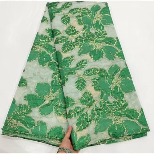 Green African Jacquard Lace Brocade Fabric 2021 Women Floral Organza Mesh Cloth French Tulle Net Material For Bride Dress POZ41
