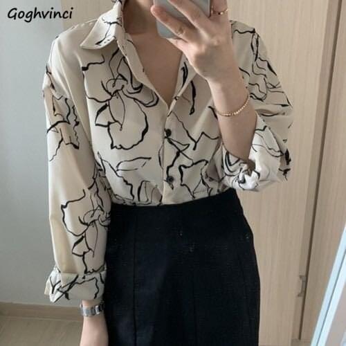 Women Printed Shirts Plus Size 4XL Loose Elegant Lady Korean Style Button Daily All-match Casual Fashion Art Chic Tops Spring