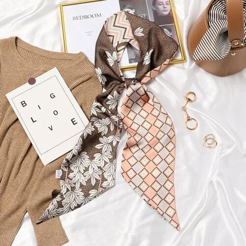 MoriBty Women Luxury Silk Scarf Long Skinny Spring Headband Hair Ribbon Bandanas Foulard Femme Neck Wraps Ties Neckerchief Mujer