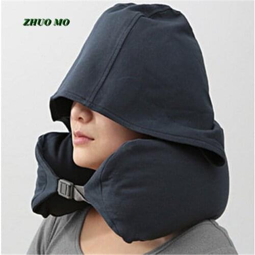 ZHUO MO U-pillow Body Neck nap Neck Pillow with hat Pink Car Seat office Airplane sleeping physiotherapy Cushion travel Pillow