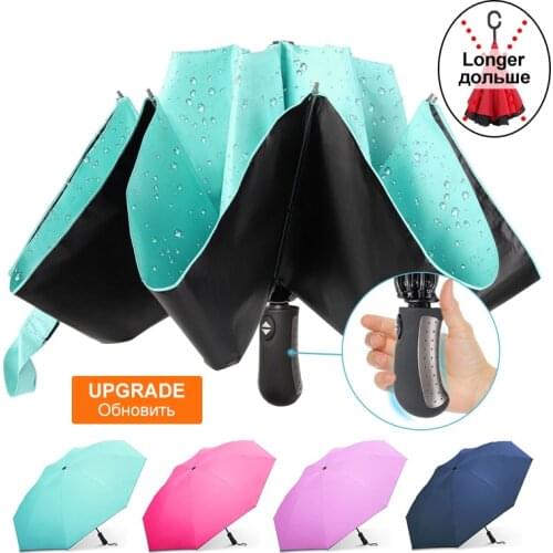 Brand Delicate Female Sun Umbrella Men Rain Women 3Folding Automatic Reverse Umbrella Windproof Black Coating Business Parasol