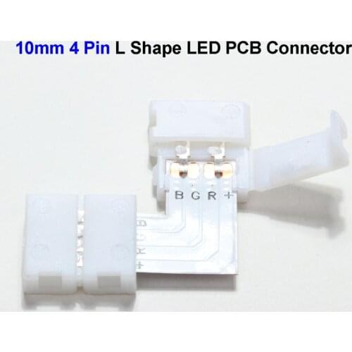 200pcs 10mm 4 Pin L Shape 5050 LED Strip PCB Connector Adapter For SMD 5050 3528 RGB LED Strip No Soldering