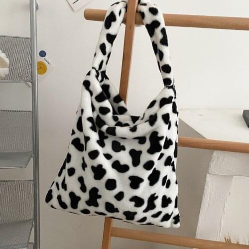 2020 Cow Pattern Crossbody Bags for Women Autumn Winter Plush Soft Shoulder Messenger Shopping Bag Fluffy Hand Bags Female