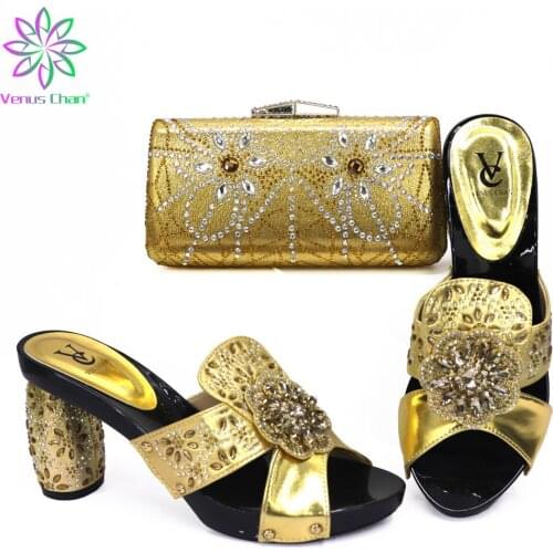 2021 Fashion African Women Shoes and Bag for Party Wedding Women Italian Shoes with Matching Bags Set Decorated with Rhinestone