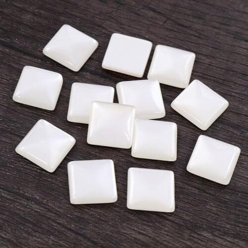 40pcs 12mm Square Resin Cameo Cabochons White Color Flat Back Cabochon Setting Supplies for Jewelry Finding-O7-14