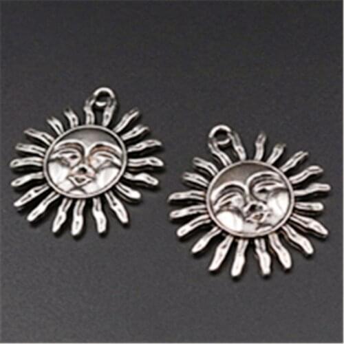 6pcs Silver Plated Exaggerated Sun Father Charm Alloy Pendants For Woman DIY Metal Jewelry Making 30mm A546