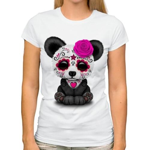 JOLLYPEACH BRAND Dead Sugar Skull Panda funny tshirt women new white casual short sleeve femme cute t shirt
