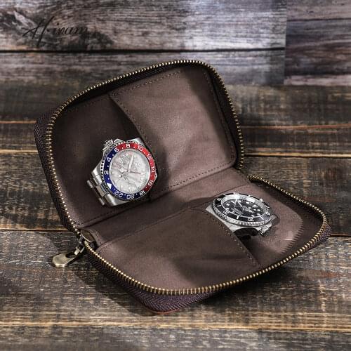 Portable Watch Storage Case Genuine Cow Leather Watch Display Box Organizer Zipper Bag Watchband Holder For Travel Collect gift