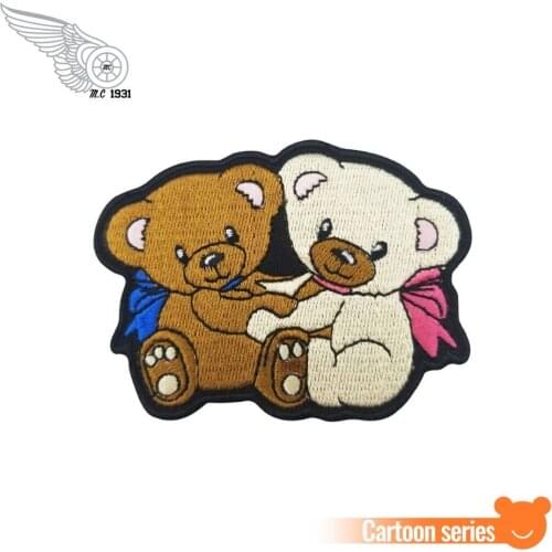 Cheap Cartoon Biker Baby Bear Embroidery Patches Iron on Badge for Kids Clothes