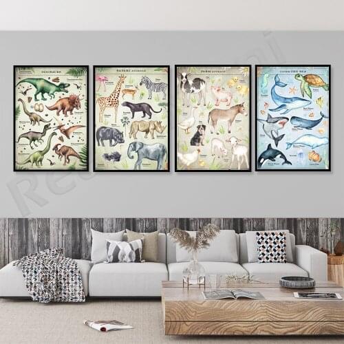 Childrens farm, marine animal art prints, dinosaurs, undersea prints, farm animals, ocean diagrams, kindergarten decoration edu