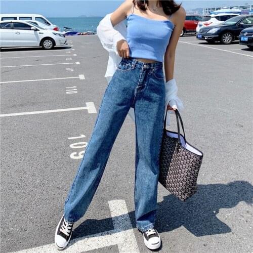 2021 New Womens Jeans Wide Leg Casual Streetwear Femme High Waist Trouser Vintage Baggy Jeans Fashion Straight Mom Denim Pants