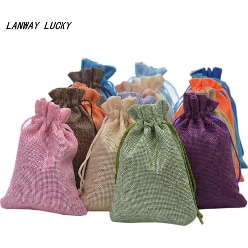 10*14 cm Handmade Hessian Jute Burlap Drawstring Gift Bags For Wedding Favor Candy Bead Comb Coffee Beans Soap Storage Package
