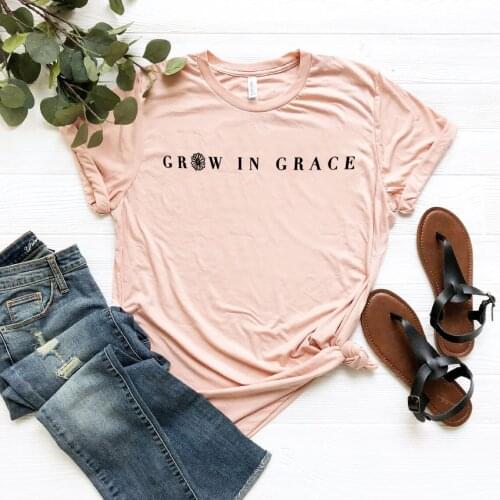 Grow In Grace T-Shirt Christian Shirt Jesus T Shirts Vintage Religious Tee Unisex Graphic Tshirts Women Summer Plus Size Tops