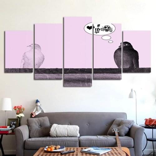 HD Print 5 Pieces Canvas Art Love Birds Poster Painting Canvas Couple Wall Art For Home Decoration Living Room Bedroom Wall Deco