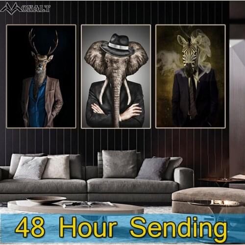Canvas Art Modern Art for Home Wall Decor Wear a hat Elephant Painting HD Elk Zebra Animal Poster Nordic Creativity Oil Painting