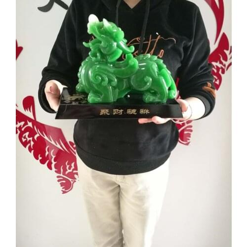 2020 office home Southeast Asia FENG SHUI Talisman Money Drawing Good luck dragon PI XIU green crystal Sculpture ART statue 24CM