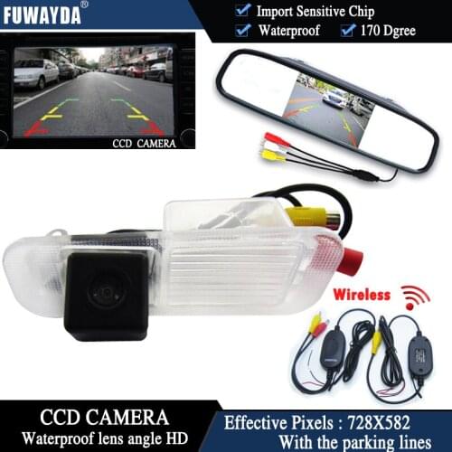 FUWAYDA Wireless Color CCD Chip Car Chip Rear View Camera for Kia K2 RIO Sedan + 4.3 Inch rearview Mirror Monitor WATERPROOF HD