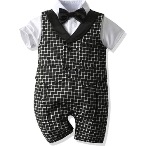 Newborn Rompers Suit Patchwork Baby Clothes Summer Cotton Geometric Vest + Romper Little Boy Gentleman Clothes Black White