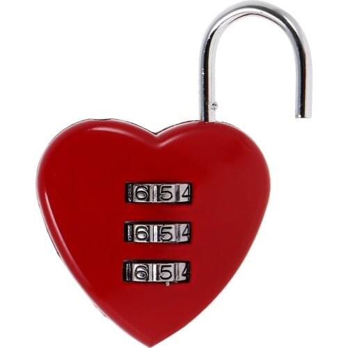 3 Pieces Lovely Heart Resettable Combination Padlock Travel Locker Set Red