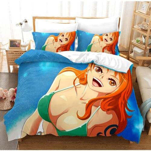 Cute Anime Girl Duvet Cover Set Queen Size 2/3 Pcs Soft Breathable Bedding Sets with Pillowcases for All Season Lightweight