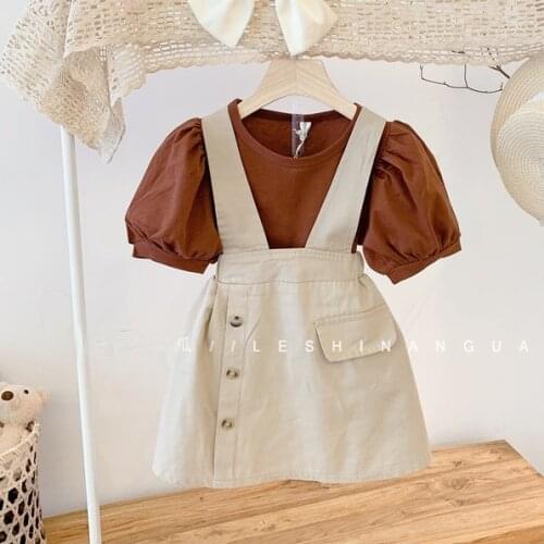 Summer Shirt and Overall Skirt Set for Toddler Girl New Brand Baby Girl 2 Pcs Clothes Set Korea Fashion Outfits Clothing Kids