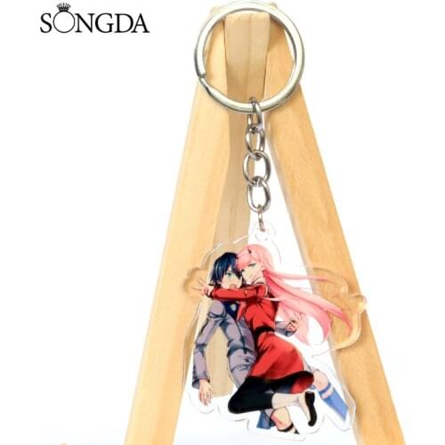 SONGDA Hot New Style DARLING In The FRANXX Acrylic Keychain 02 ZERO TWO Pendant Key Chain Two-Sided Key Ring Holder Friends Gift