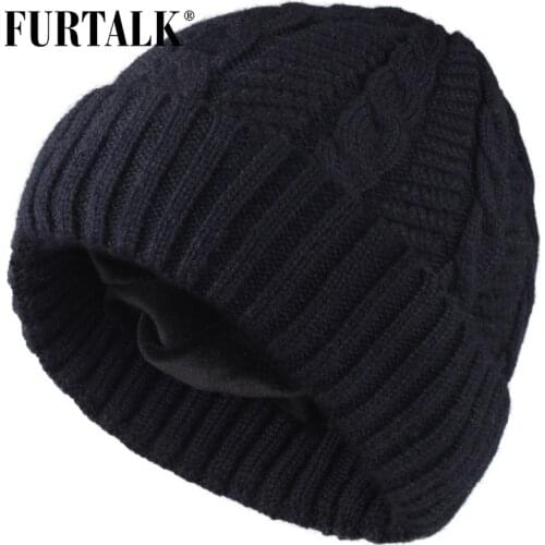 FURTALK Wool Mens Beanie Winter Hats for Men Women Velvet Knitted Beanie Hat Skullies Soft Warm Male Winter Hat Black Grey Cap